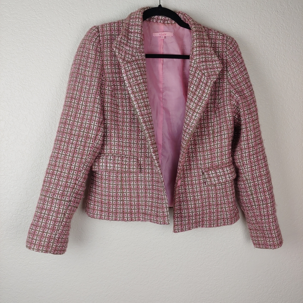 View Pink Tweed Button Blazer Size 8